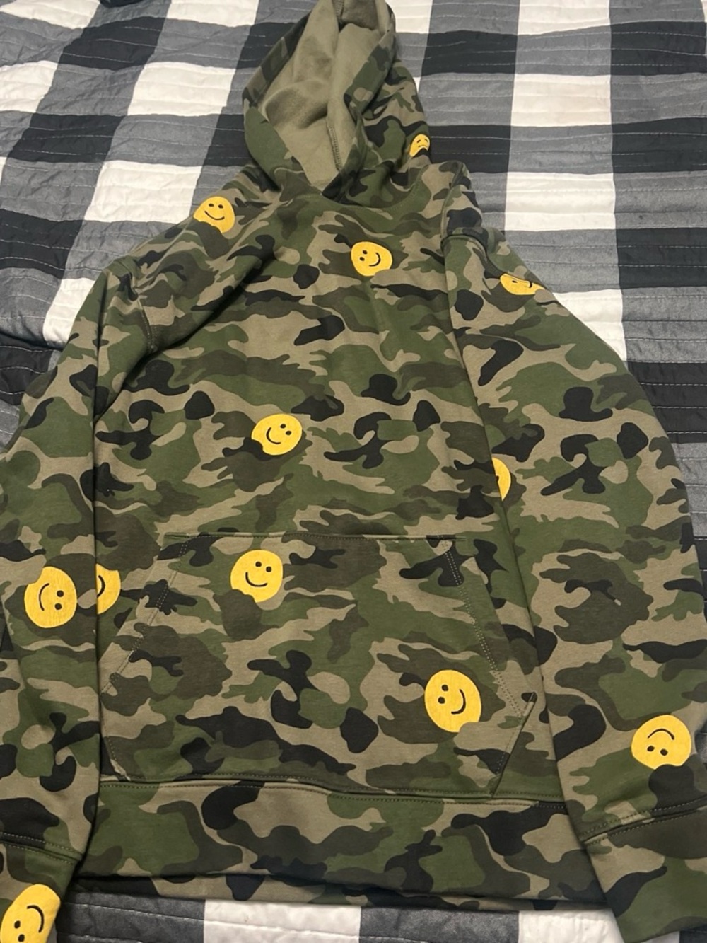 Old Navy Kids Camo Hoodie with Yellow Smile Faces